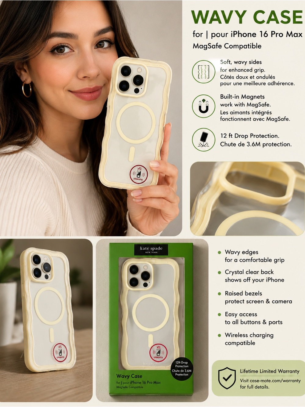 kate spade Cream Wavy MagSafe iPhone 16 Pro Max Case
